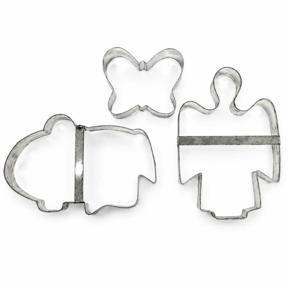 Vintage Lot of 3 Metal Cookie Cutters Large Size Angel Butterfly Elephant?